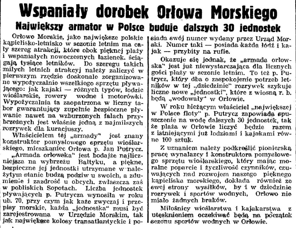 Wspaniały dorobek Orłowa Morskiego. Największy armator w Polsce buduje dalszych 30 jednostek // Gazeta Gdańska. - 1939, nr 3, s. 7