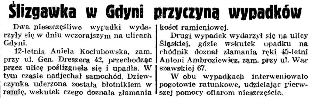 Ślizgawka w Gdyni przyczyną wypadków // Gazeta Gdańska. - 1939, nr 3, s. 7