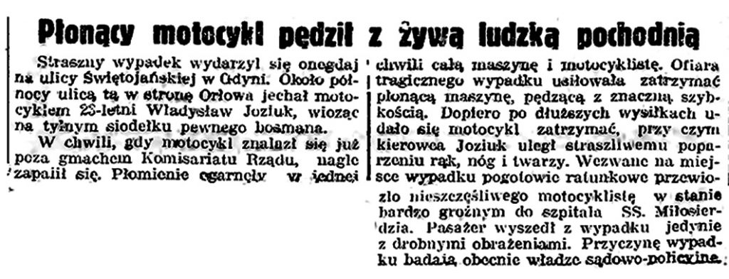 Płonący motocykl pędził z żywą ludzka pochodnią // Gazeta Gdańska. - 1939, nr 3, s. 7