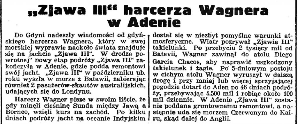 "Zjawa III" harcerza Wagnera w Adenie // Gazeta Gdańska. - 1939, nr 4, s. 2