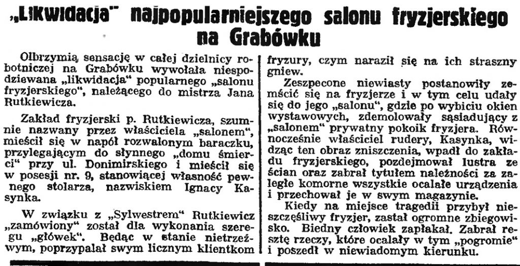 "Likwidacja" najpopularniejszego salonu fryzjerskiego na Grabówku // Gazeta Gdyńska. - 1939, nr 4, s. 7