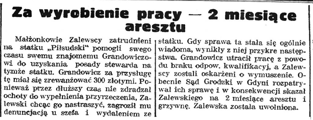 Za wyrobienie pracy - 2 miesiące aresztu // Gazeta Gdańska. - 1939, nr 4, s. 7