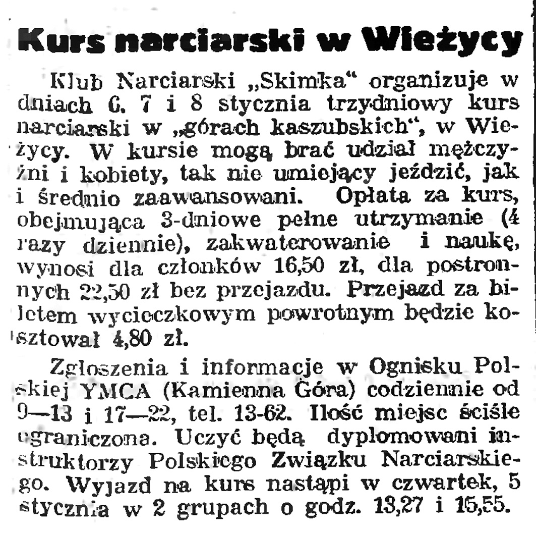 Kurs narciarski w Wieżycy // Gazeta Gdańska. - 1939, nr 4, s. 7