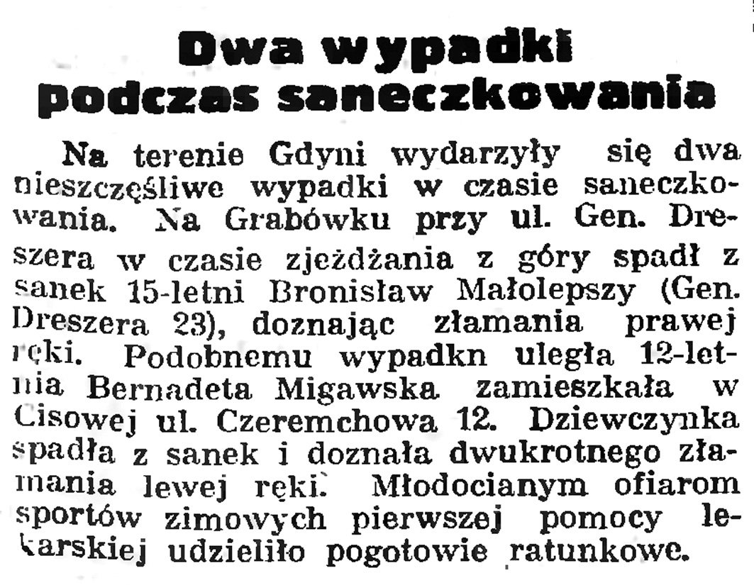 Dwa wypadki  podczas saneczkowania // Gazeta Gdańska. - 1939, nr 4, s. 7