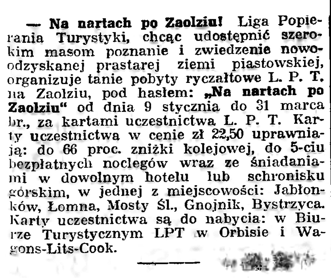 Na nartach po Zaolziu! // Gazeta Gdańska. - 1939, nr 5, s. 7