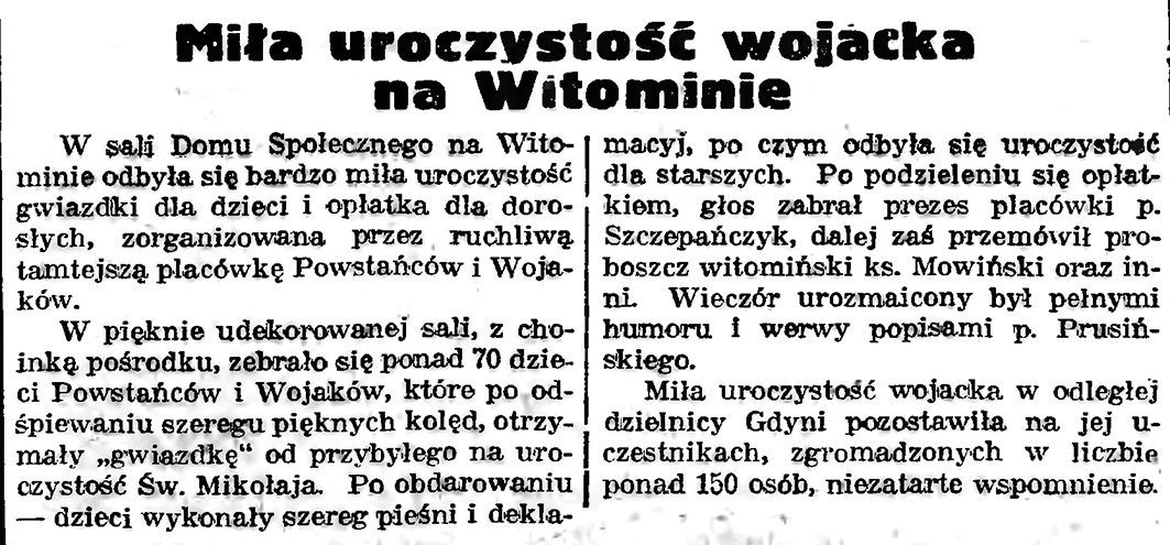 Miła uroczystość wojacka na Witominie // Gazeta Gdańska. - 1939, nr 5, s. 7