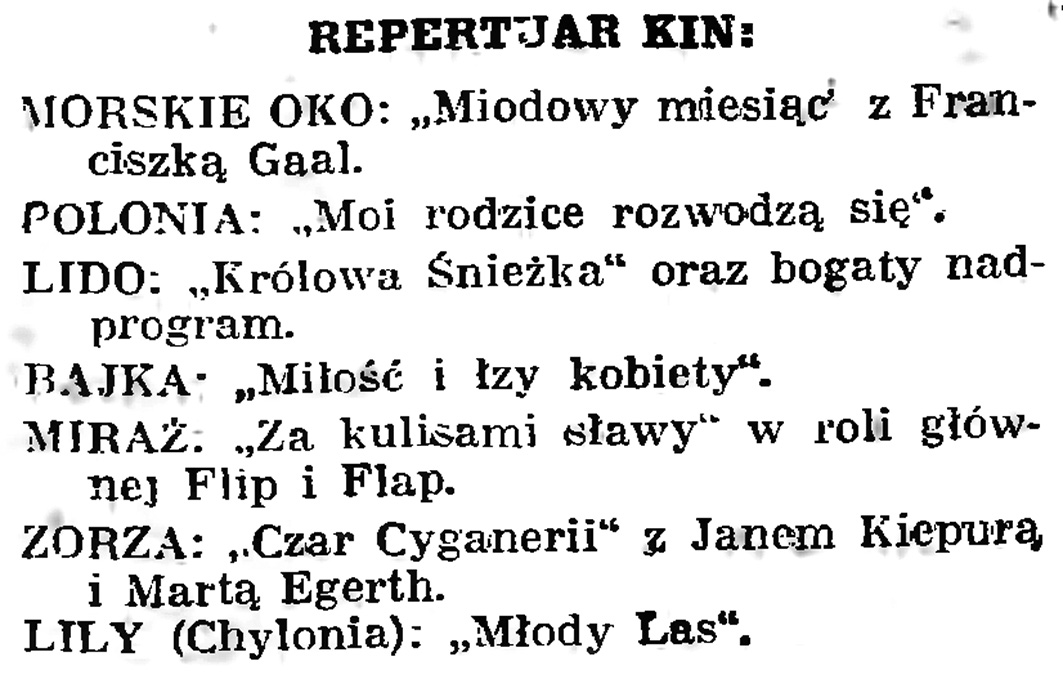 Repertuar kin // Gazeta Gdańska. - 1939, nr 5, s. 7