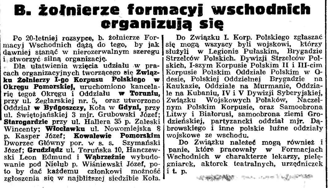 B. żołnierze formacyj wschodnich organizują się // Gazeta Gdańska. - 1939, nr 5, s. 7
