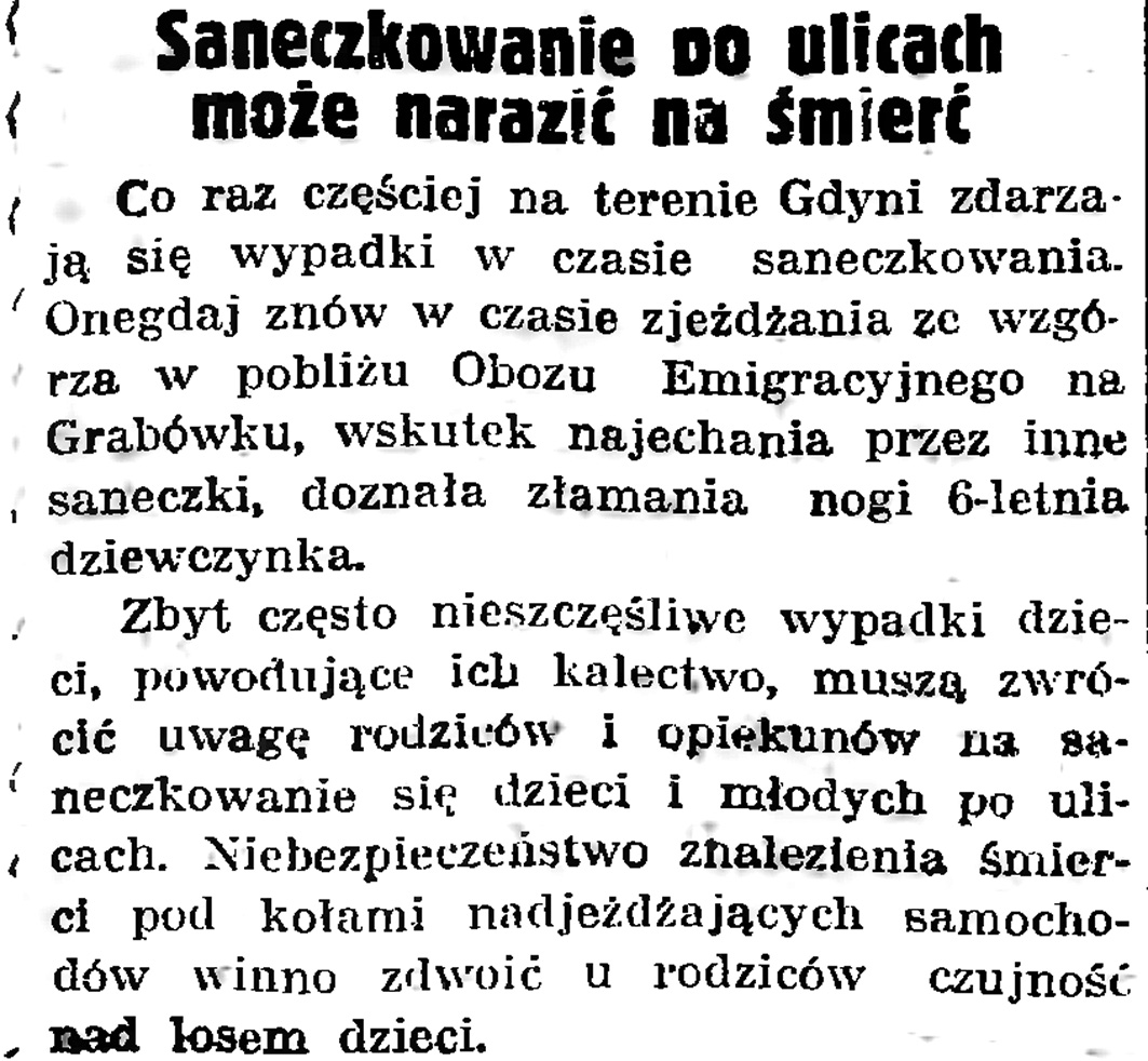 Saneczkowanie po ulicach może narazić na śmierć // Gazeta Gdańska. - 1939, nr 5, s. 7