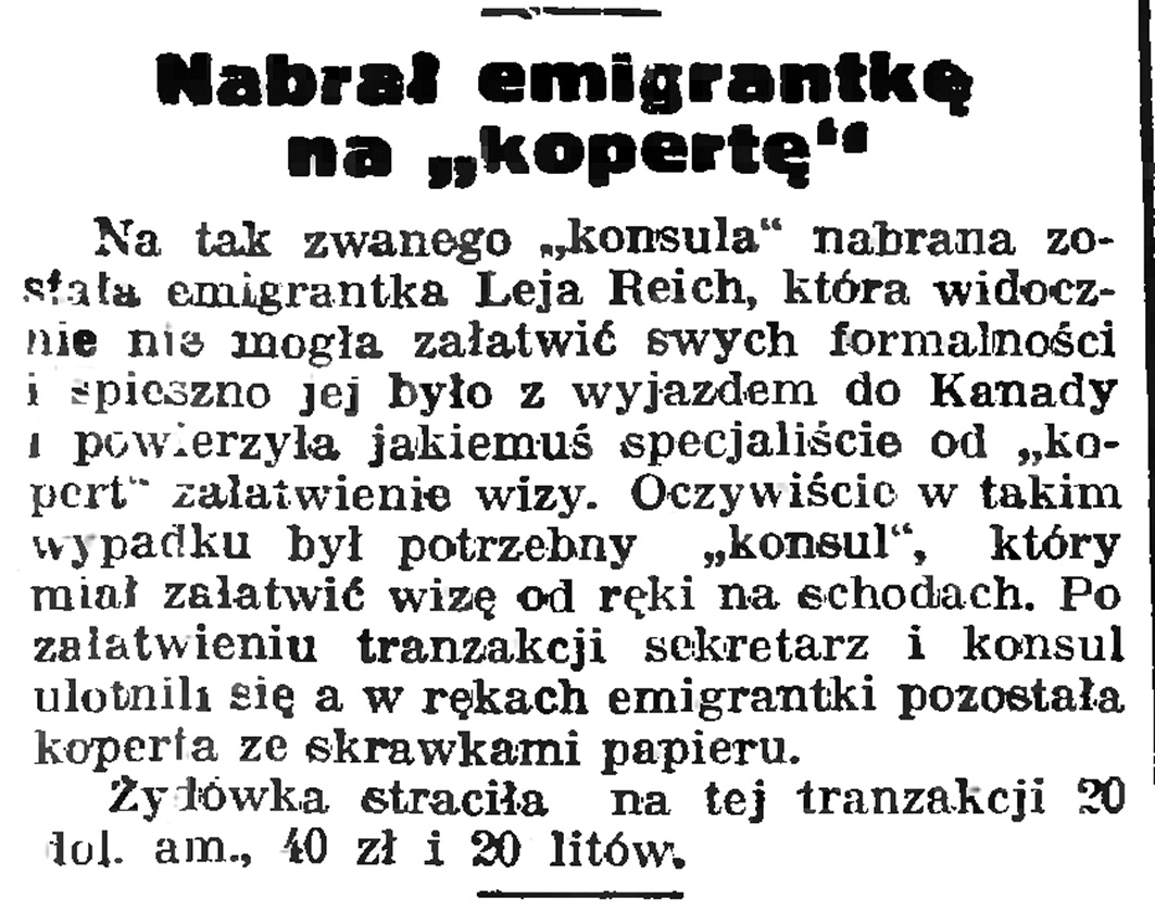Nabrał emigrantkę na "kopertę" // Gazeta Gdańska. - 1939, nr 6, s. 13