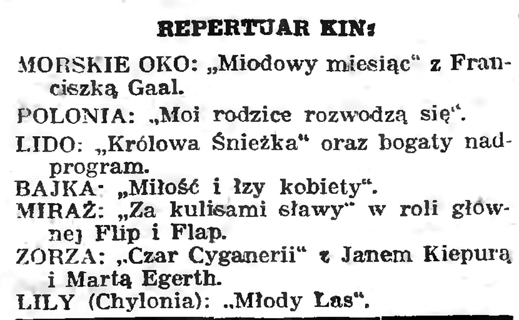Repertuar kin // Gazeta Gdańska. - 1939, nr 6, s. 13