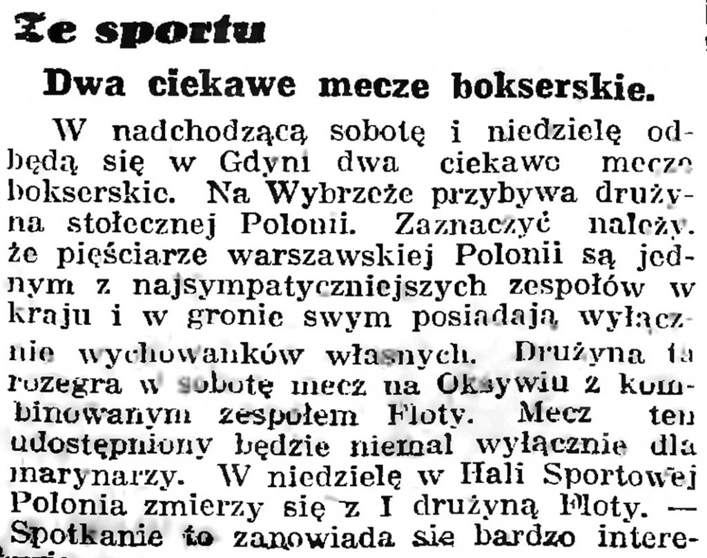 Ze sportu: dwa ciekawe mecze bokserskie // Gazeta Gdańska. - 1939, nr 8, s. 7