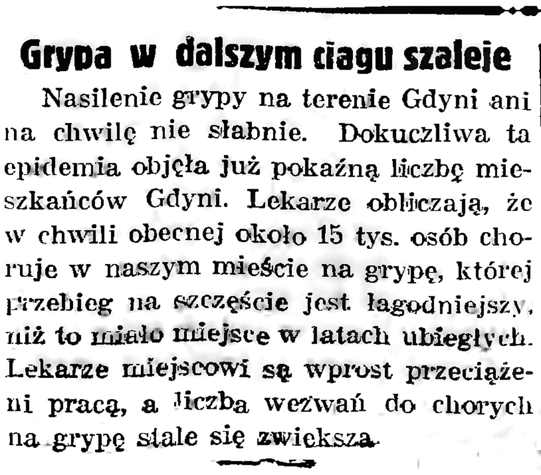 Grypa w dalszym ciągu szaleje // Gazeta Gdańska. - 1939, nr 8, s. 7