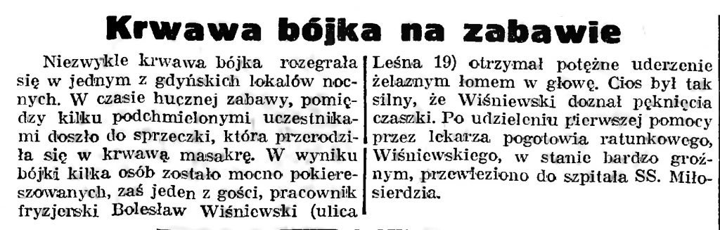 Krwawa bójka na zabawie // Gazeta Gdańska. - 1939, nr 8, s. 7