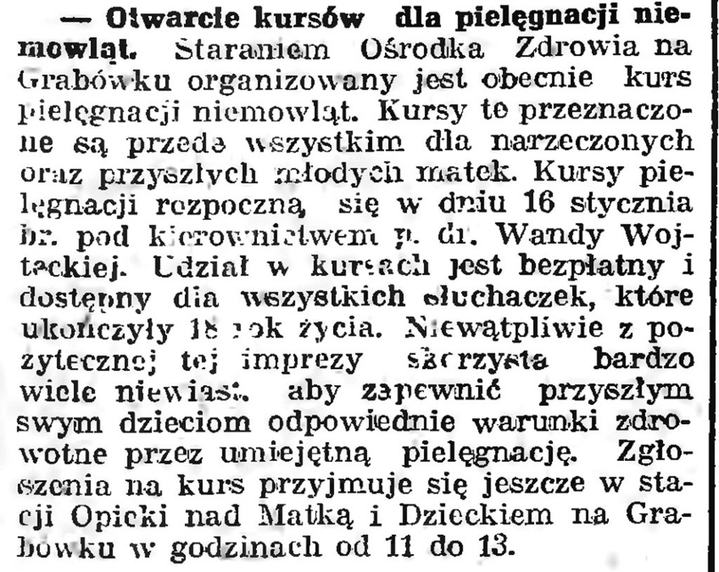 Otwarcie kursów dla pielęgnacji niemowląt // Gazeta Gdańska. - 1939, nr 9, s. 7