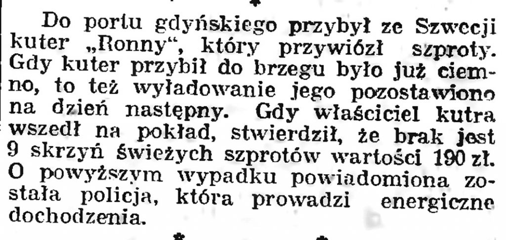 [Kradzież świeżych szprotów] // Gazeta Gdańska. - 1939, nr 9, s. 7