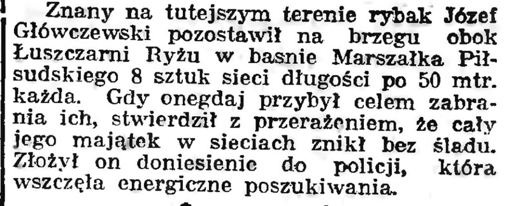 [Kradzież sieci rybackich] // Gazeta Gdańska. - 1939, nr 9, s. 7
