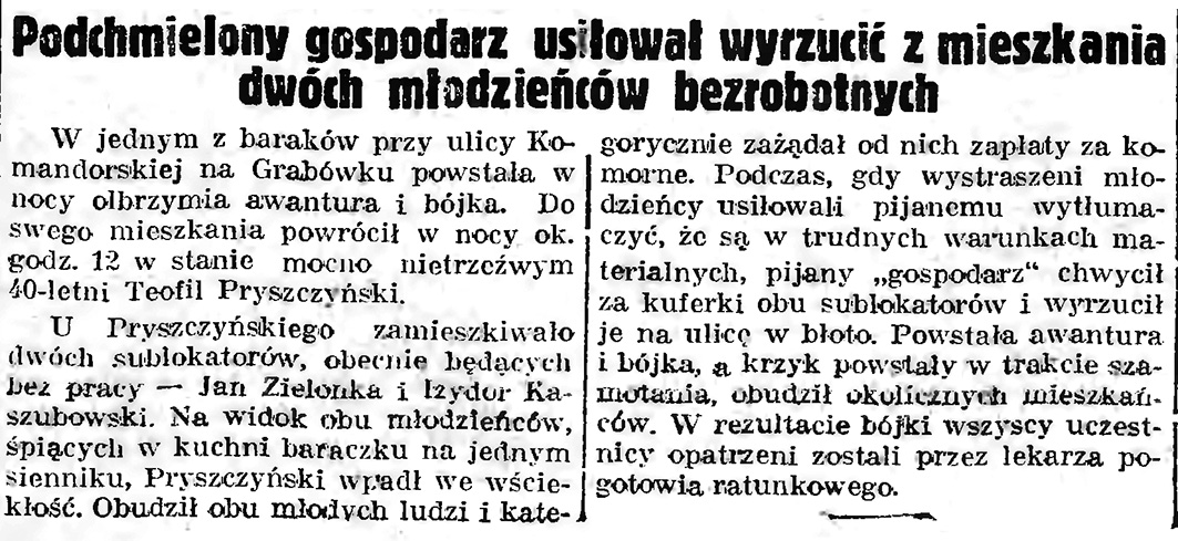 Podchmielony gospodarz usiłował wyrzucić z mieszkania dwóch młodzieńców bezrobotnych // Gazeta Gdańska. - 1939, nr 9, s. 7