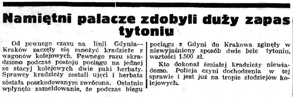 Namiętni palacze zdobyli duży zapas tytoniu // Gazeta Gdańska. - 1939, nr 9, s. 7