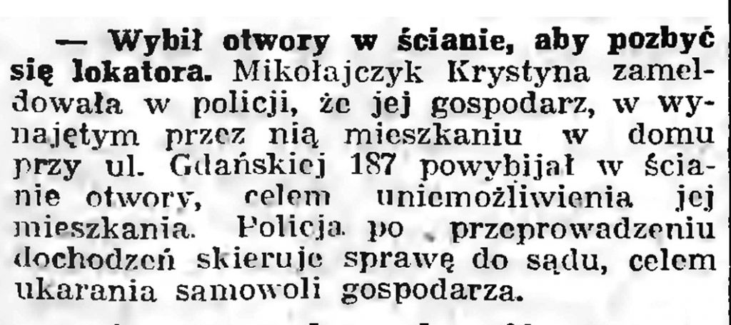 Wybił otwory w ścianie, aby pozbyć się lokatora // Gazeta Gdańska. - 1939, nr 8, s. 7