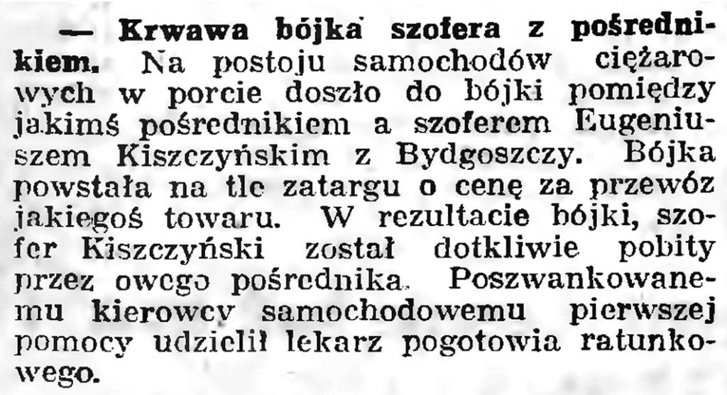 Krwawa bójka szofera z pośrednikiem // Gazeta Gdańska. - 1939, nr 9, s. 7