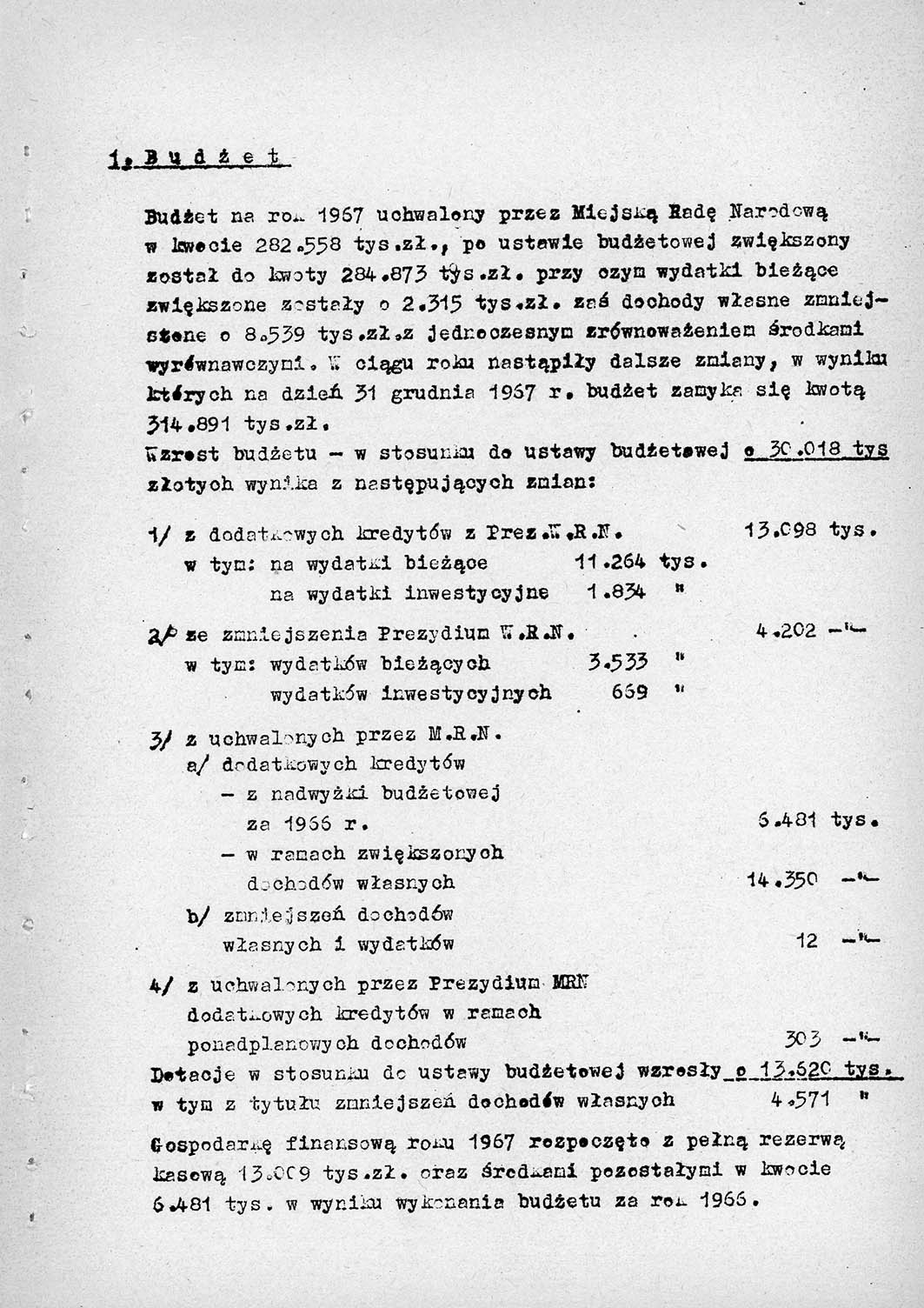 Sprawozdanie z wykonania planu gospodarczego i Budżetu Miasta Gdyni za rok 1967