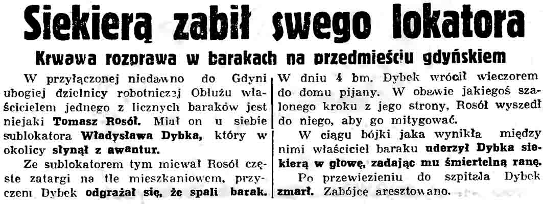 Siekierą zabił swego lokatora // Gazeta Gdańska. - 1936, nr 104, s. 8