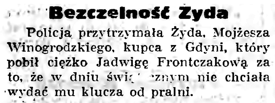 Bezczelność Żyda // Gazeta Gdańska. - 1936, nr 104, s. 8
