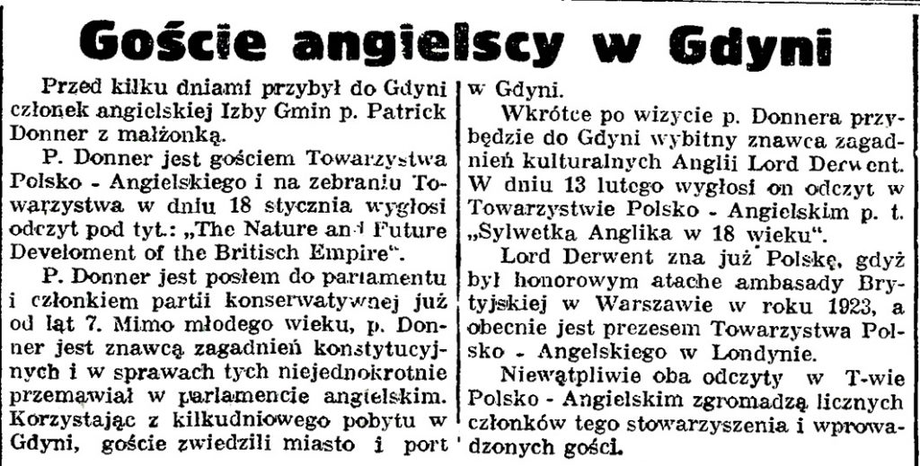 Goście angielscy w Gdyni // Gazeta Gdańska. - 1939, nr 14, s. 7