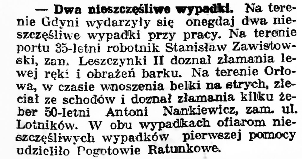 Dwa nieszczęśliwe wypadki // Gazeta Gdańska. - 1939, nr 15, s. 7
