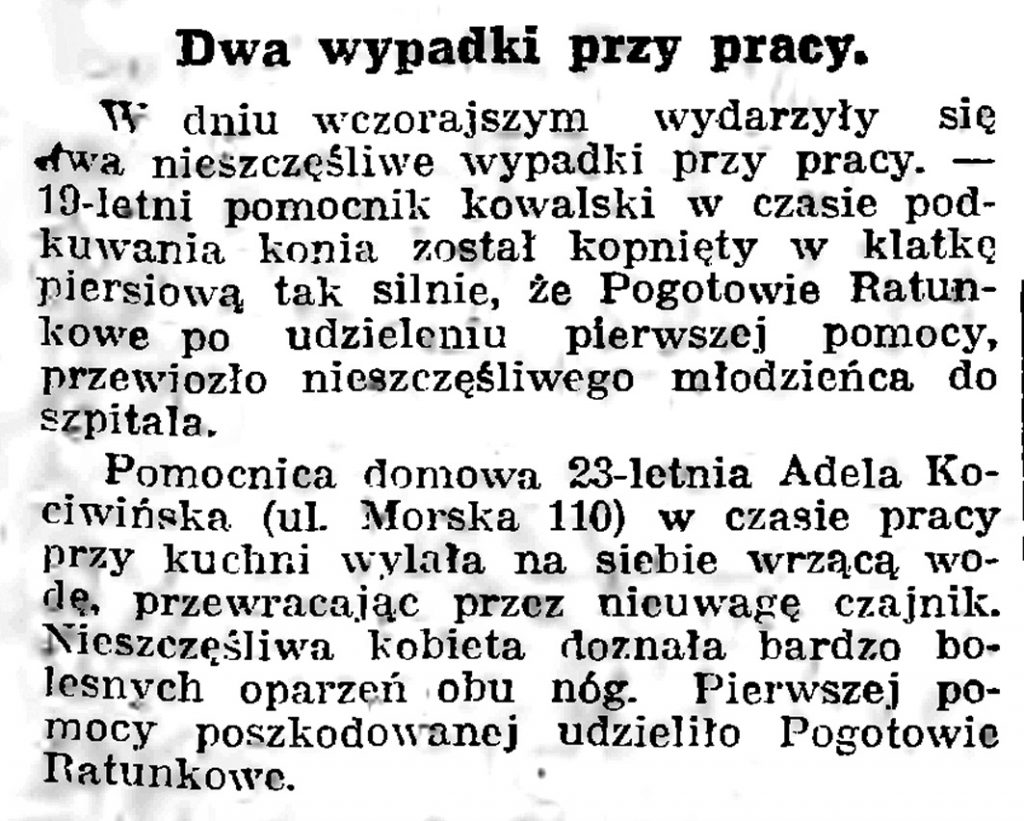 Dwa wypadki przy pracy // Gazeta Gdańska. - 1939, nr 17, s. 7