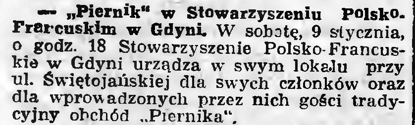 Piernik w Stowarzyszeniu Polsko-Francuskim w Gdyni  // Gazeta Gdańska. - 1937, nr 5, s. 13