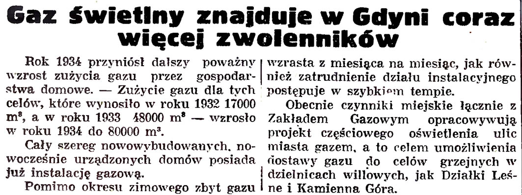 Gaz świetlny znajduje w Gdyni coraz więcej zwolenników // Gazeta Gdańska. - 1935, nr 21, s. 8