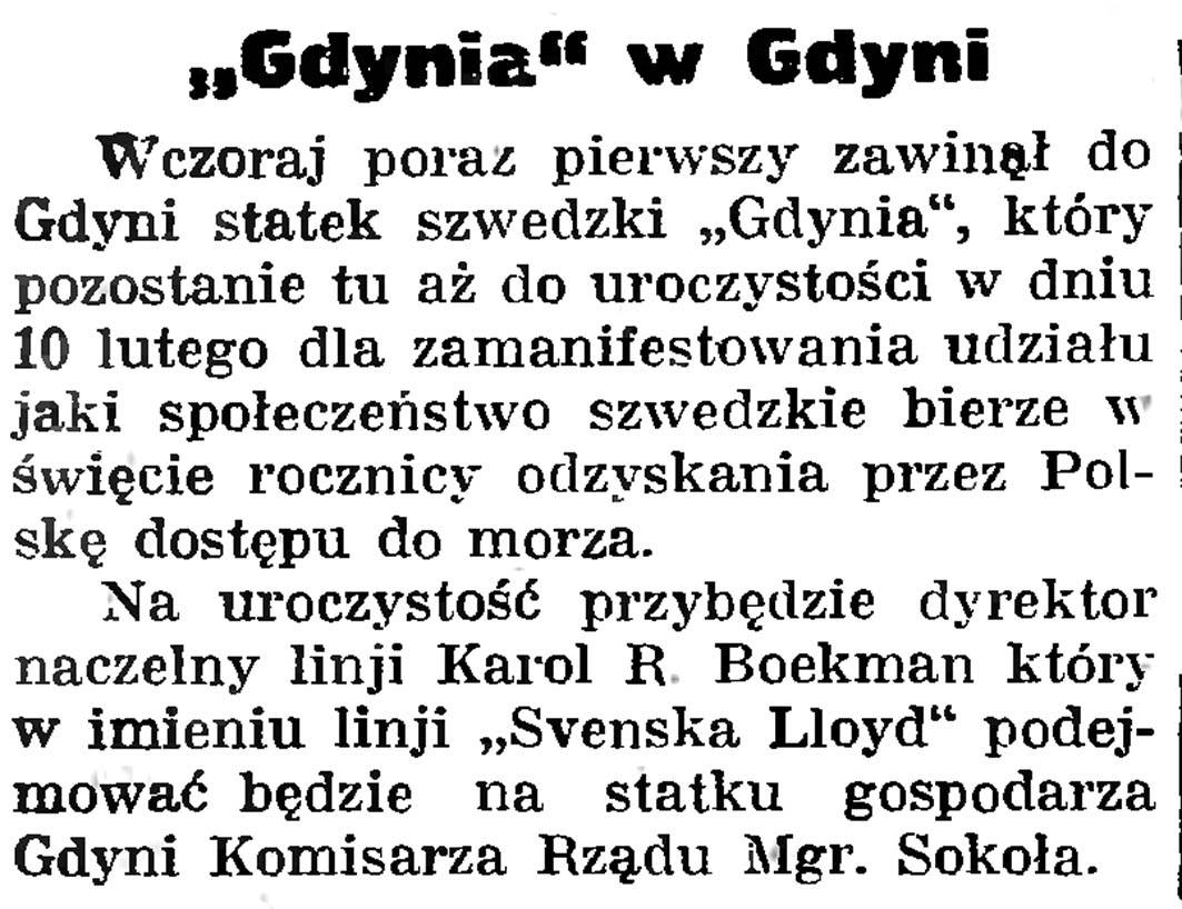 "Gdynia" w Gdyni // Gazeta Gdańska. - 1935, nr 30, s. 8