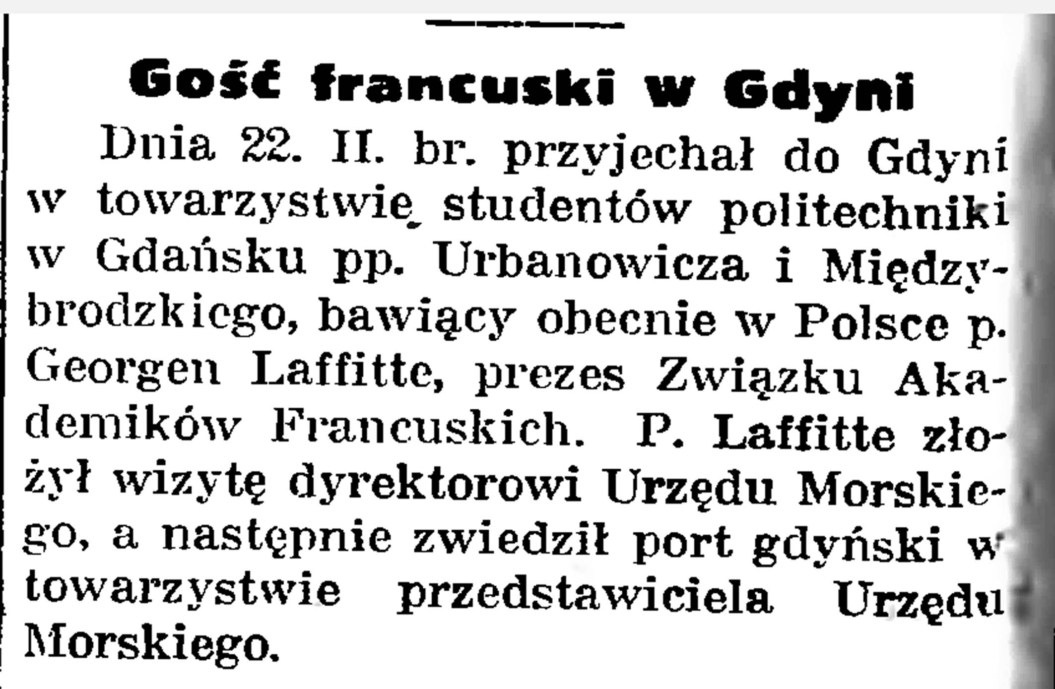 Gość francuski w Gdyni // Gazeta Gdańska. - 1935, nr 47, s. 8