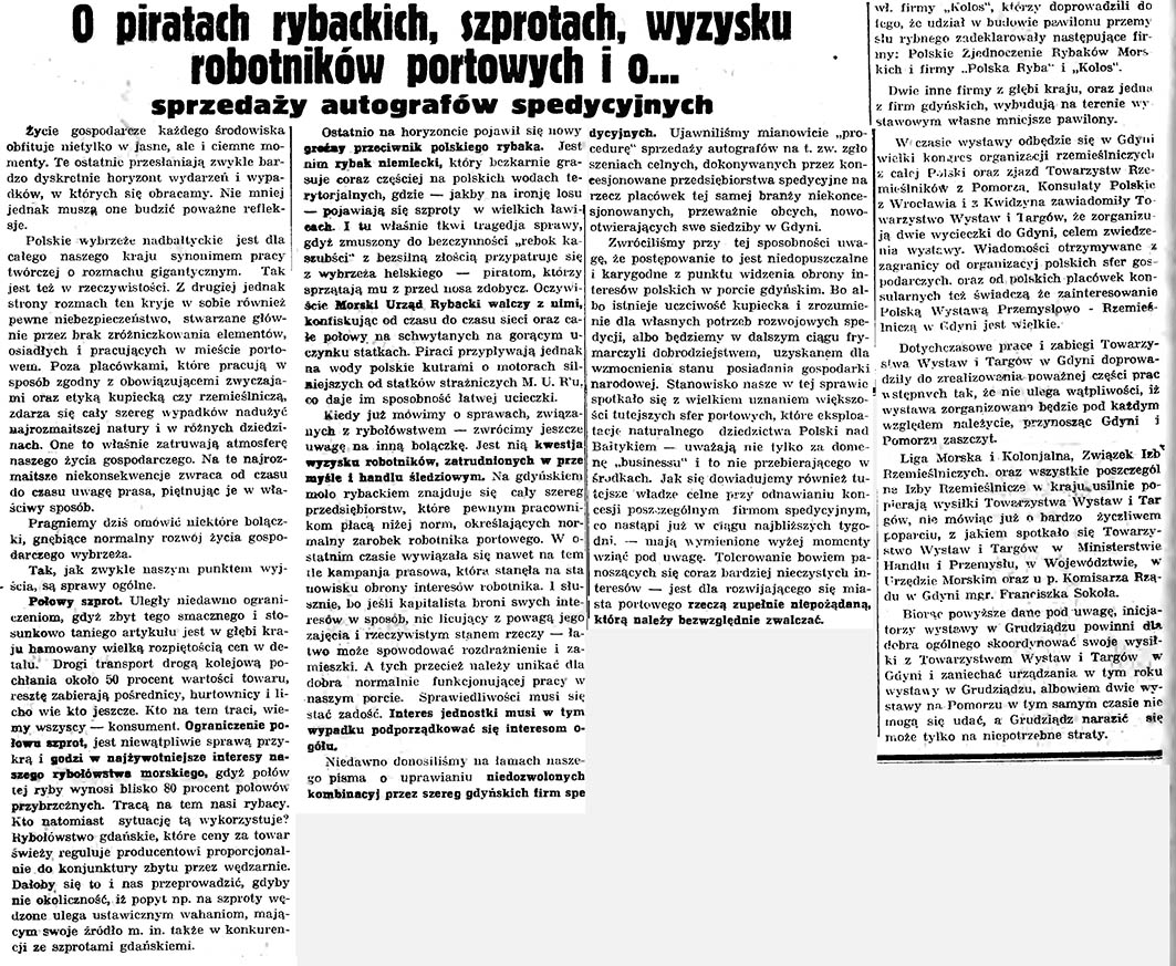 O piratach rybackich, szprotach, wyzysku robotników portowych i o ... sprzedaży autografów spedycyjnych // Gazeta Gdańska. - 1935, nr 50, s. 7