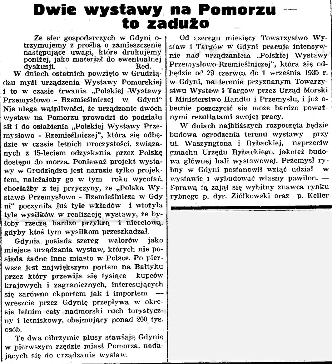 Dwie wystawy na Pomorzu - to za dużo // Gazeta Gdańska. - 1935, nr 50, s. 7