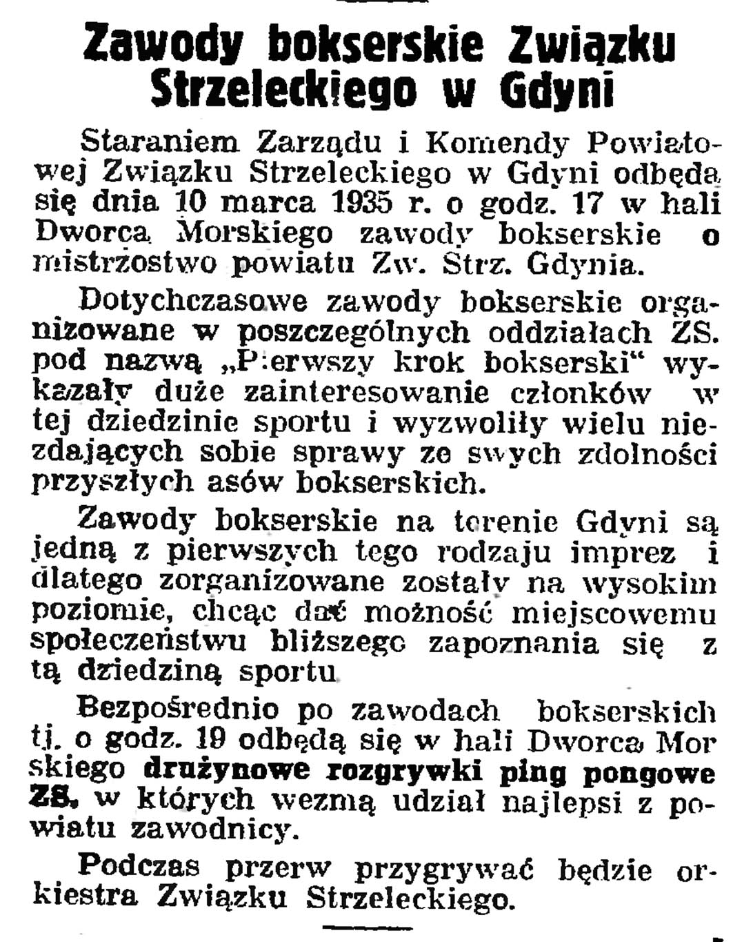 Zawody bokserskie Związku Strzeleckiego w Gdyni // Gazeta Gdańska. - 1935, nr 57, s. 8