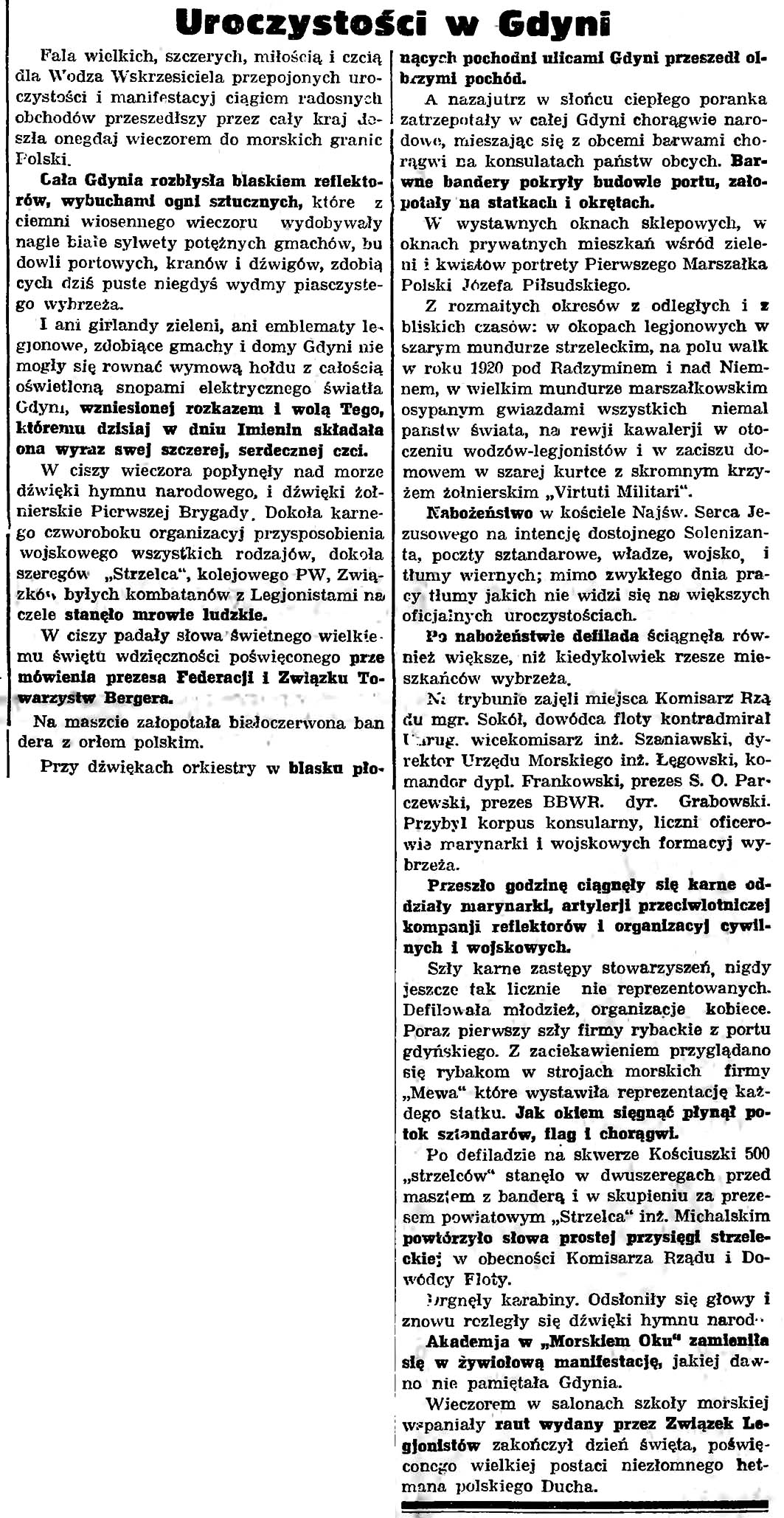 Uroczystości w Gdyni // Gazeta Gdańska. - 1935, nr 67, s. 3