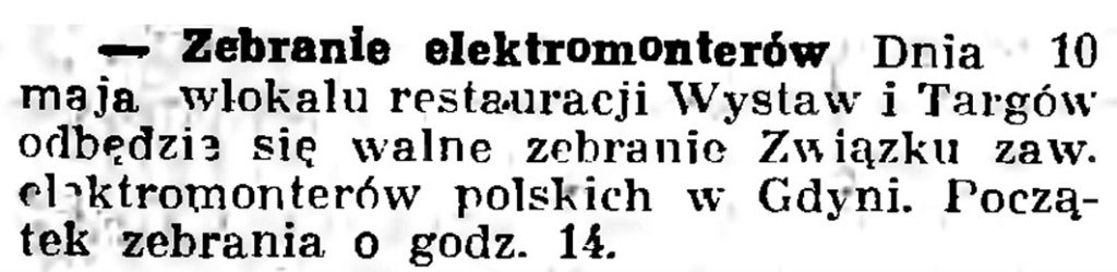 Zebranie elektromonterów // Gazeta Gdańska. - 1936, nr 104, s. 8 