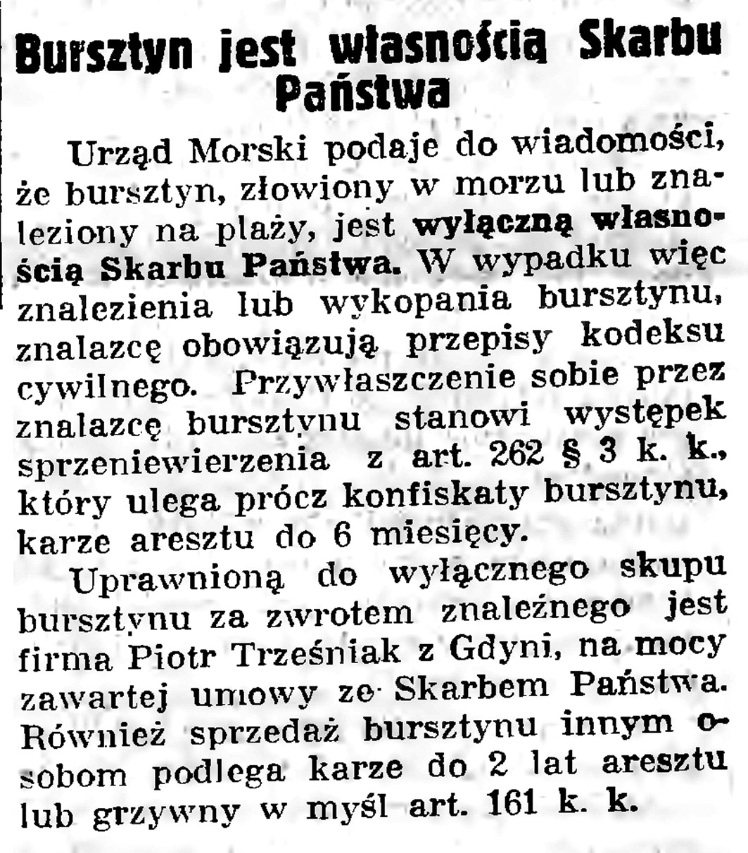 Bursztyn jest własnością Skarbu Państwa // Gazeta Gdańska. - 1936, nr 104, s. 8