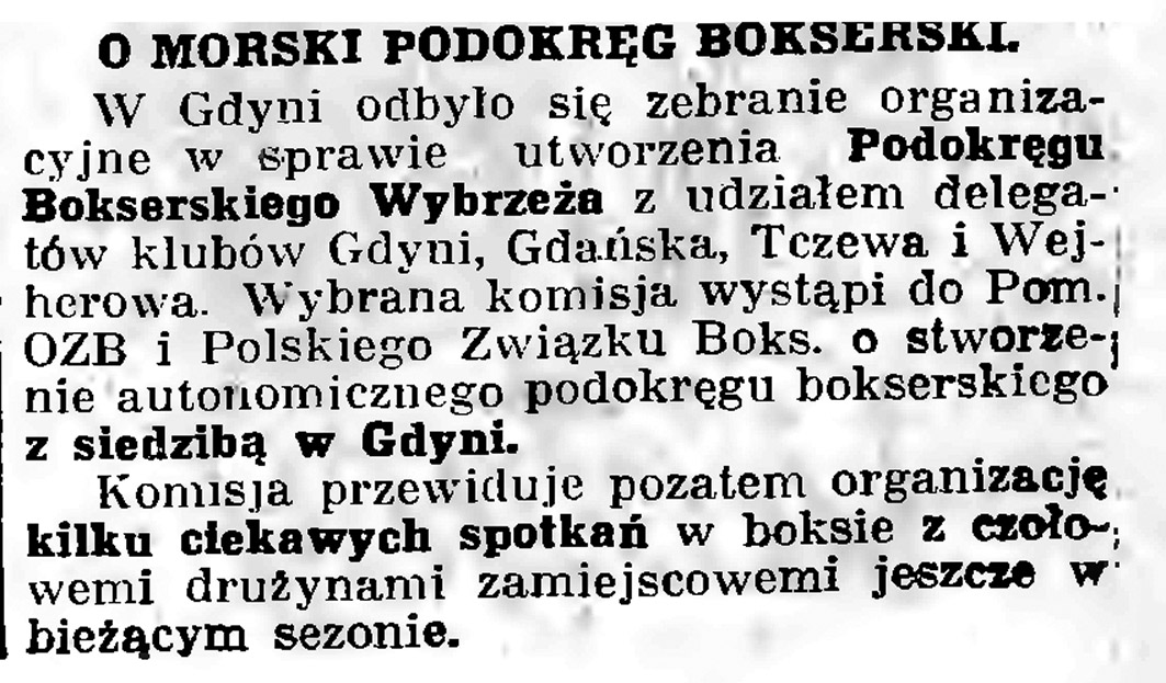 O morski podokręg bokserski // Gazeta Gdańska. - 1936, nr 104, s. 8