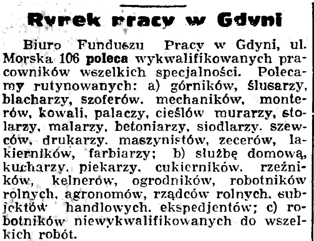Rynek pracy w Gdyni // Gazeta Gdańska. - 1936, nr 104 s. 8