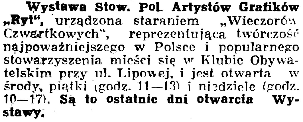 Wystawa Stow. Pol. Artystów Grafików "Ryt" // Gazeta Gdańska. - 1936, nr 104, s. 8
