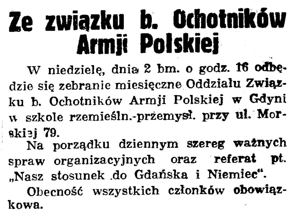 Ze związku b. Ochotników Armji Polskiej // Gazeta Gdańska. - 1936, nr 174, s. 12