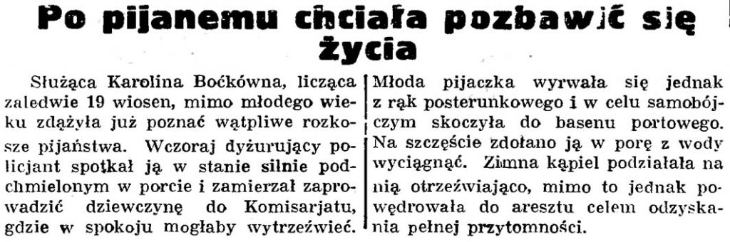 Po pijanemu chciała pozbawić się życia // Gazeta Gdańska. - 1936, nr 174, s. 12