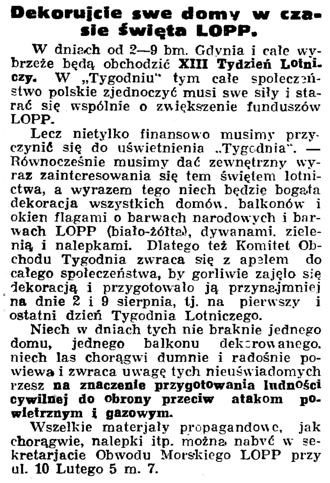 Dekorujcie swe domy w czasie święta LOPP // Gazeta Gdańska. - 1936, nr 174, s. 12