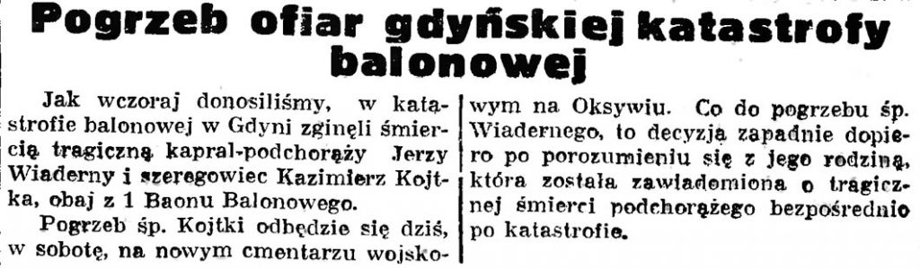 Pogrzeb ofiar gdyńskiej katastrofy balonowej // Gazeta Gdańska. - 1936, nr 174, s. 9