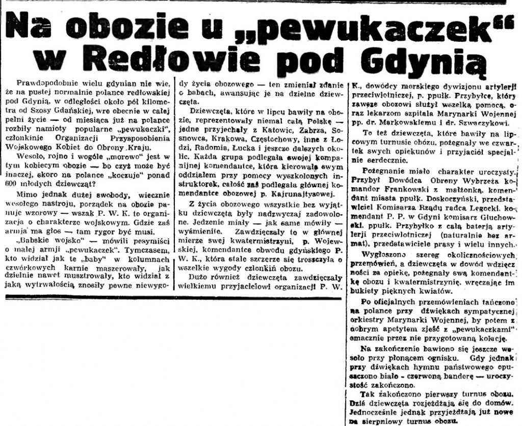 Na obozie u "pewukaczek" w Redłowie pod Gdynią // Gazeta Gdańska. - 1936, nr 174, s. 9