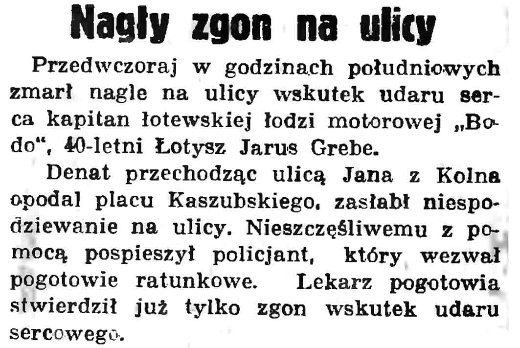 Nagły zgon na ulicy // Gazeta Gdańska. - 1937, nr 104, s. 6